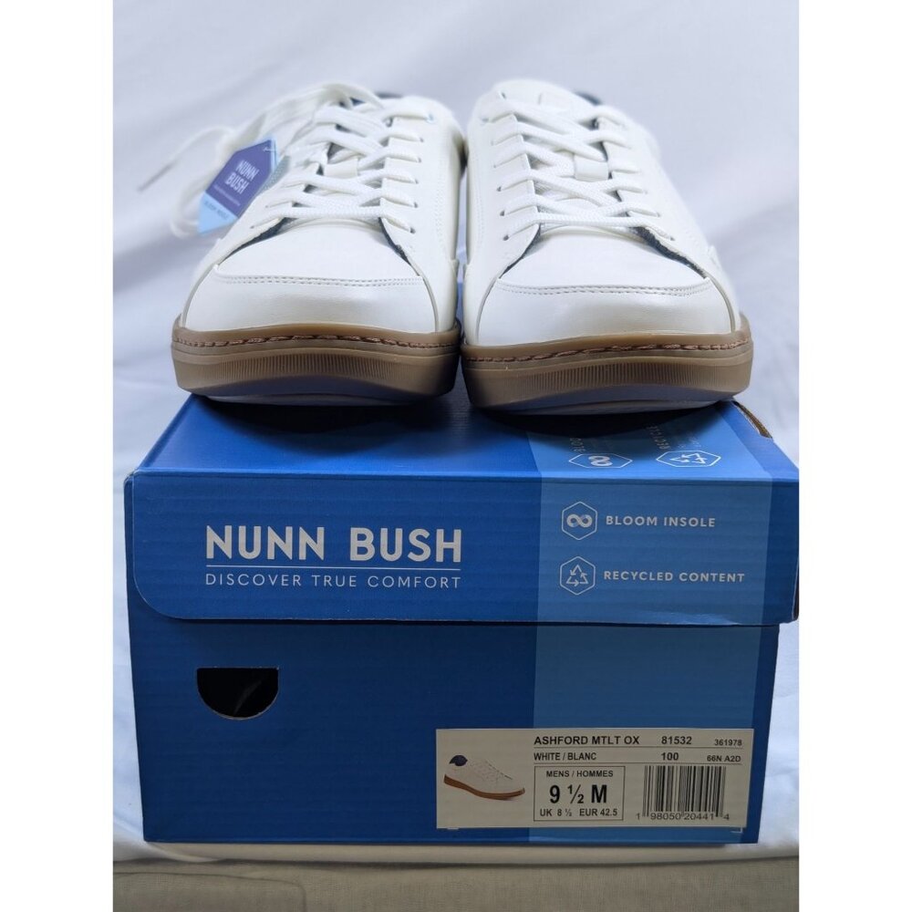 Nunn Bush Mens‎ 9.5 M Ashford White Casual Sneakers SmartScent Bloom Insole